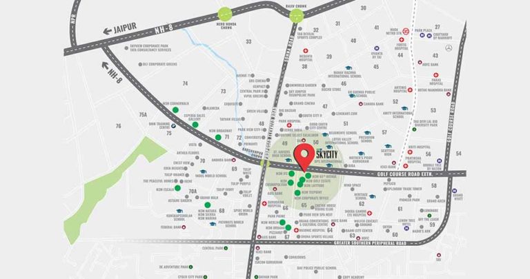 M3M Sky City Golf Course Extension Road, Gurgaon Apartment, Residential-Location-Map