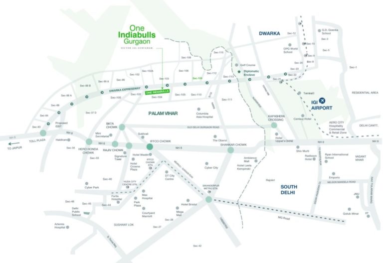 One Indiabulls Gurgaon Dwarka Expressway, Gurgaon Apartment, Residential-Location-Map