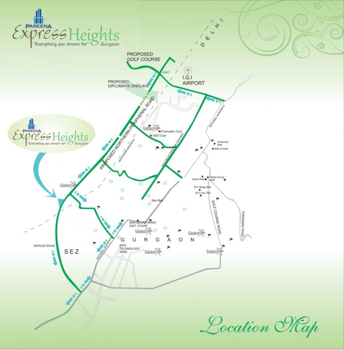 Pareena Express Heights Dwarka Expressway, Gurgaon Apartment, Residential-Location-Map