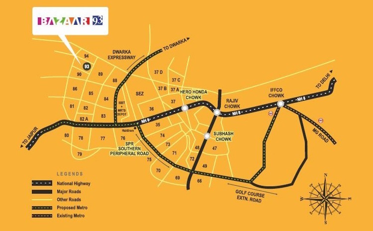 MRG Bazaar Dwarka Expressway, 93 Sector 93 Commercial Affordable Shops -location-map