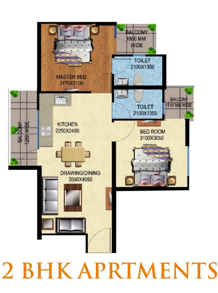 Mahira Homes 63A 2 BHK Floor Plan Layout