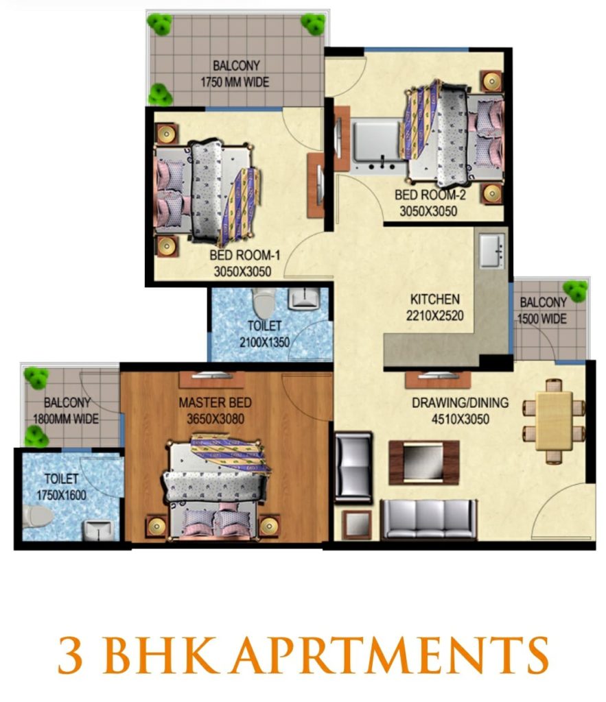 Mahira Homes 63A 3 BHK Floor Plan Layout